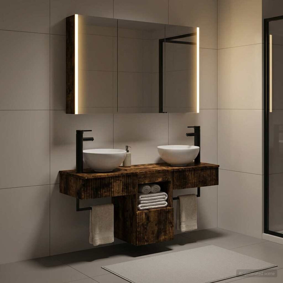 vidaXL Badkamerkastenset 4 st Gerookt eiken Bewerkt hout vidaXL Badkamerkastenset 4 st Gerookt eiken Bewerkt hout afbeelding 1