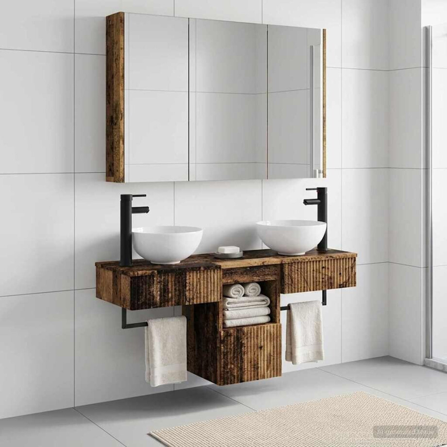 vidaXL Badkamerkastenset 4 st Oud hout Bewerkt hout afbeelding 1