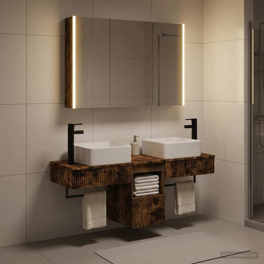 vidaXL Badkamerkastenset 4 st Gerookt eiken Bewerkt hout vidaXL Badkamerkastenset 4 st Gerookt eiken Bewerkt hout afbeelding 1