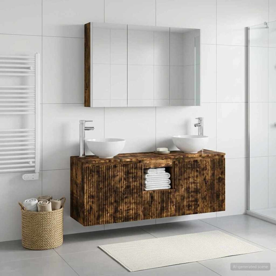 vidaXL Badkamerkastenset 4 st Gerookt eiken Bewerkt hout vidaXL Badkamerkastenset 4 st Gerookt eiken Bewerkt hout afbeelding 1