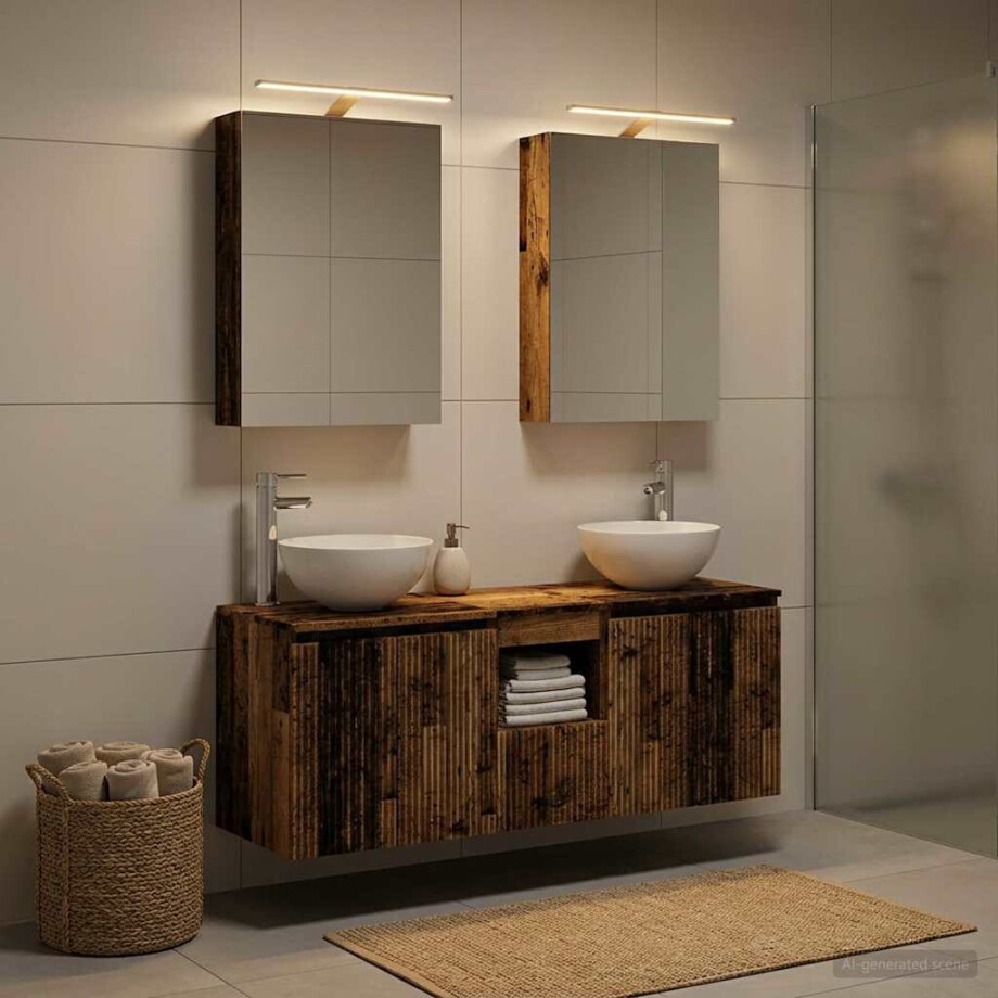 vidaXL Badkamerkastenset 5 st Oud hout Bewerkt hout afbeelding 1