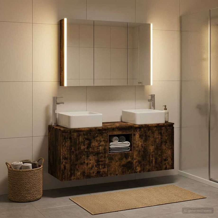 vidaXL Badkamerkastenset 4 st Gerookt eiken Bewerkt hout vidaXL Badkamerkastenset 4 st Gerookt eiken Bewerkt hout afbeelding 1