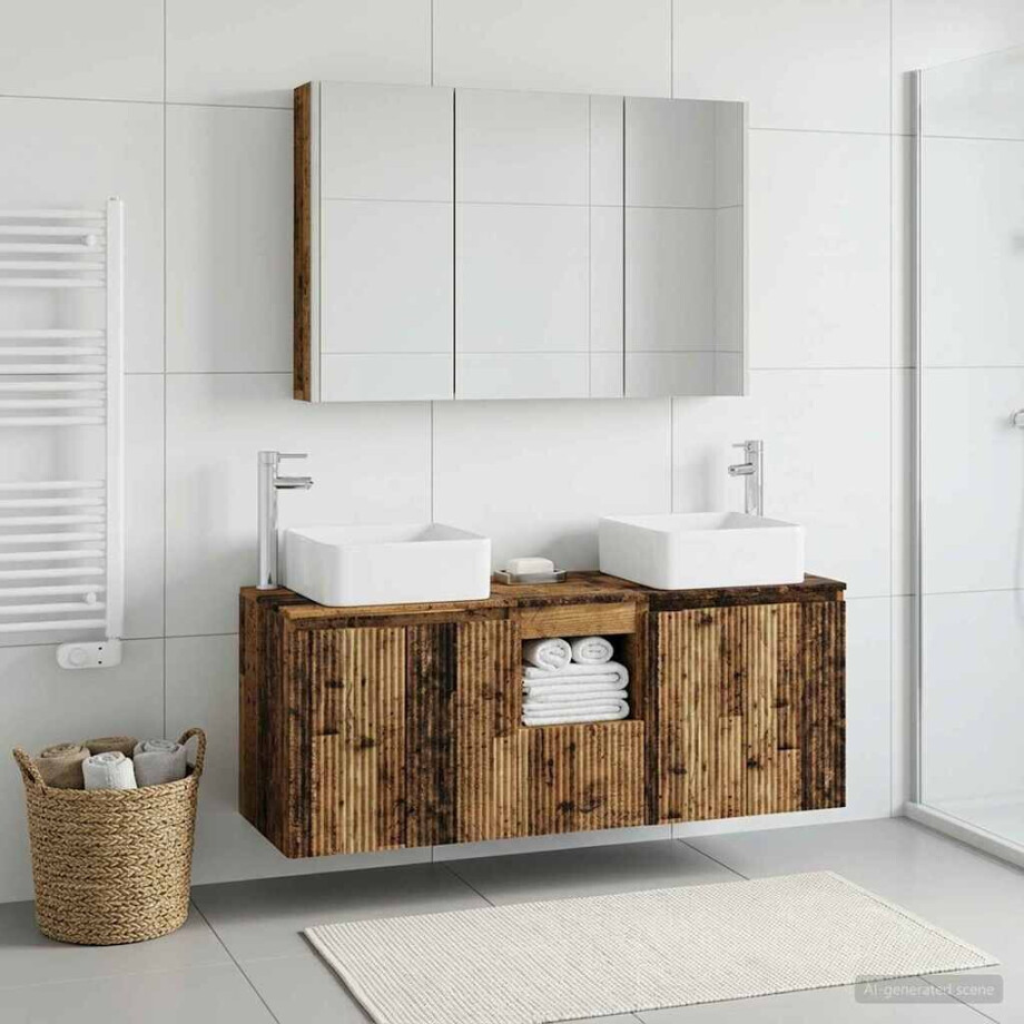 vidaXL Badkamerkastenset 4 st Oud hout Bewerkt hout afbeelding 1