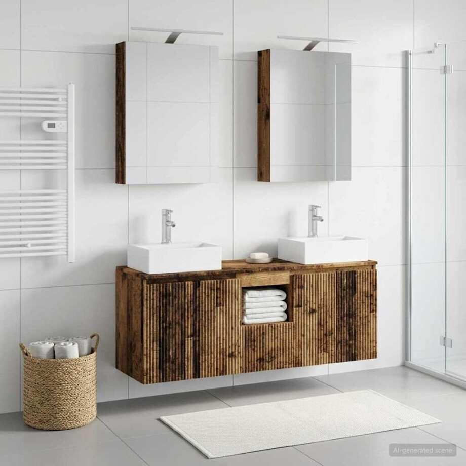 vidaXL Badkamerkastenset 5 st Oud hout Bewerkt hout afbeelding 1