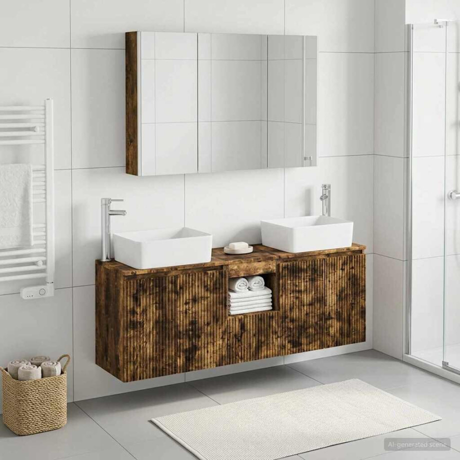 vidaXL Badkamerkastenset 4 st Gerookt eiken Bewerkt hout vidaXL Badkamerkastenset 4 st Gerookt eiken Bewerkt hout afbeelding 1