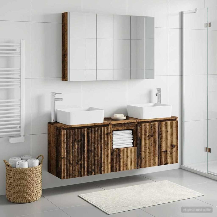 vidaXL Badkamerkastenset 4 st Oud hout Bewerkt hout afbeelding 1