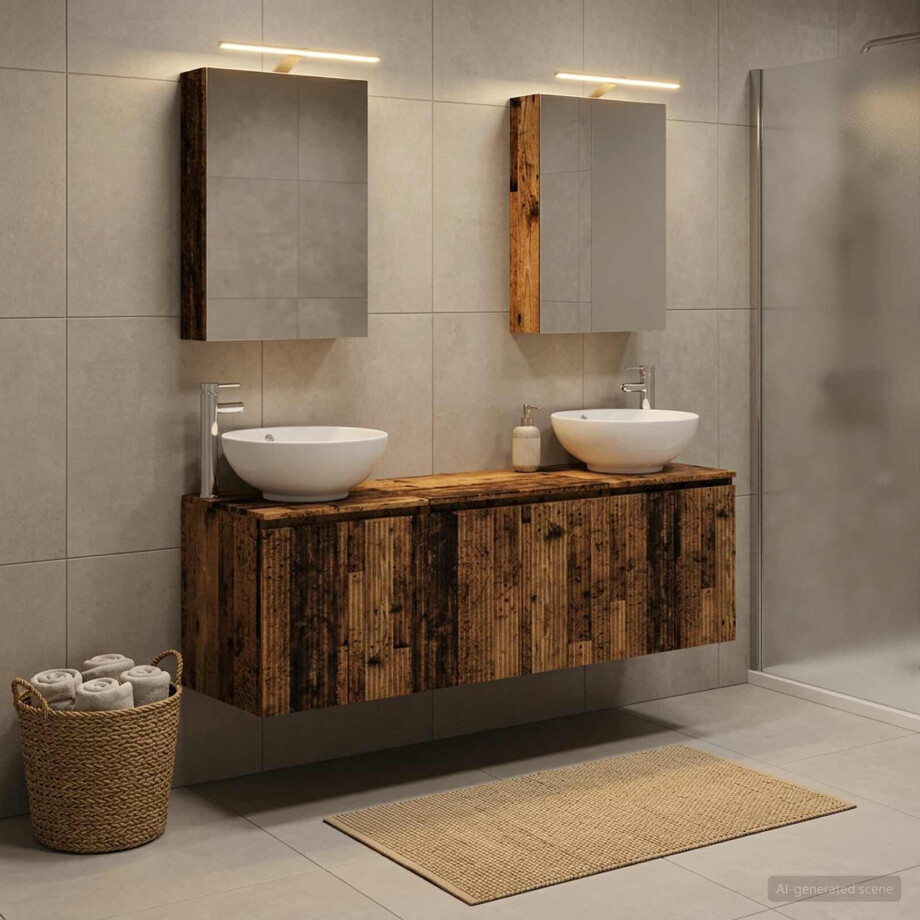 vidaXL Badkamerkastenset 5 st Oud hout Bewerkt hout afbeelding 1