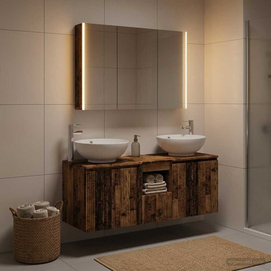 vidaXL Badkamerkastenset 4 st Oud hout Bewerkt hout afbeelding 1