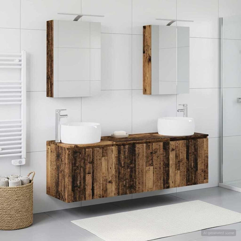 vidaXL Badkamerkastenset 5 st Oud hout Bewerkt hout afbeelding 1