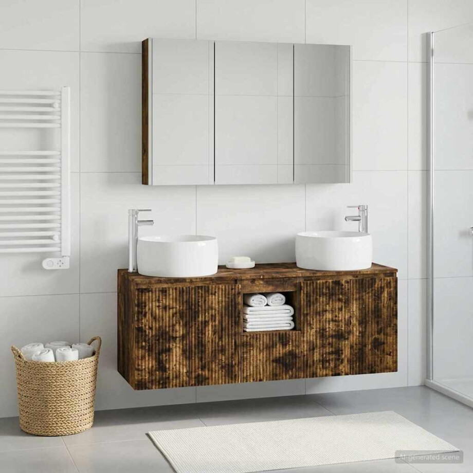 vidaXL Badkamerkastenset 4 st Gerookt eiken Bewerkt hout vidaXL Badkamerkastenset 4 st Gerookt eiken Bewerkt hout afbeelding 1