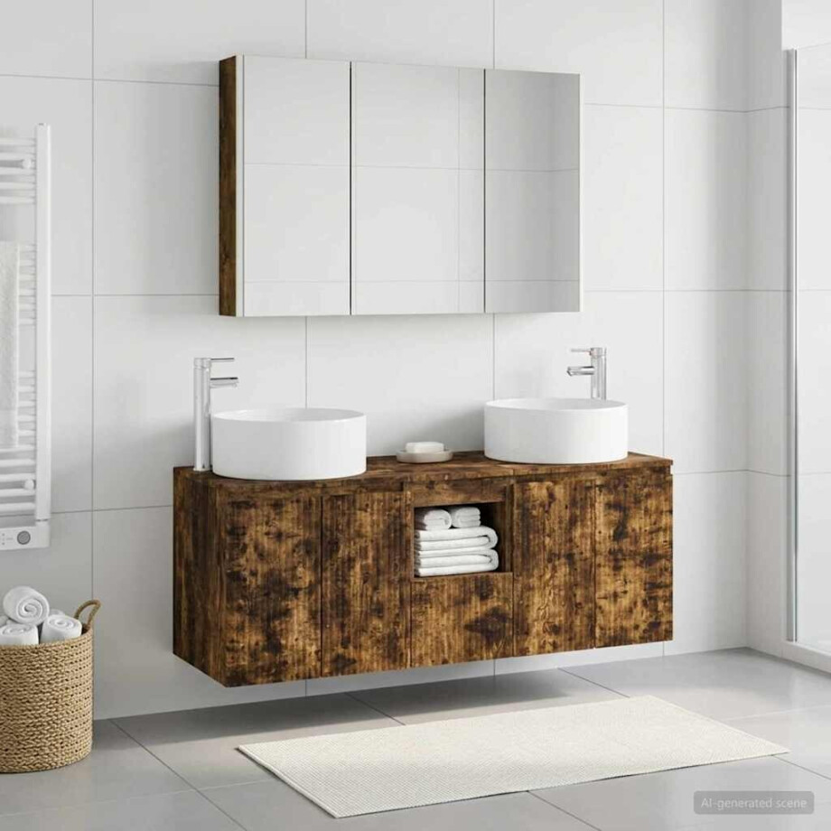 vidaXL Badkamerkastenset 4 st Gerookt eiken Bewerkt hout vidaXL Badkamerkastenset 4 st Gerookt eiken Bewerkt hout afbeelding 1