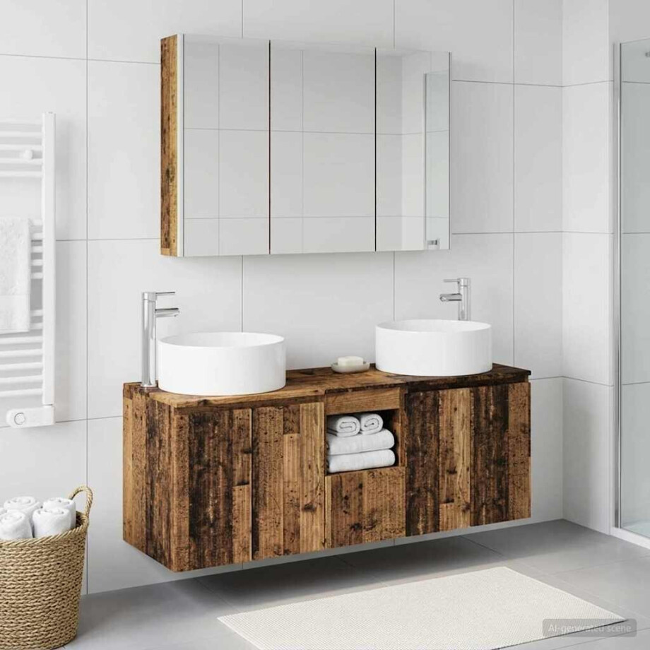 vidaXL Badkamerkastenset 4 st Oud hout Bewerkt hout afbeelding 1