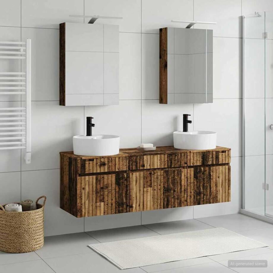 vidaXL Badkamerkastenset 5 st Oud hout Bewerkt hout afbeelding 1