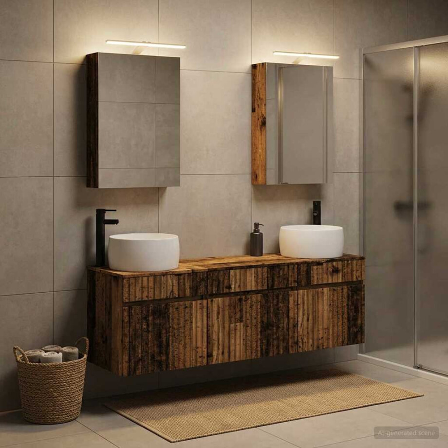 vidaXL Badkamerkastenset 5 st Oud hout Bewerkt hout afbeelding 1