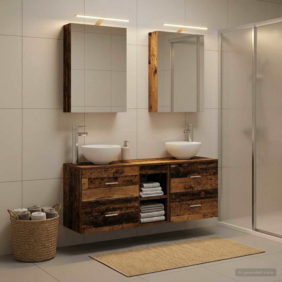 vidaXL Badkamerkastenset 5 st Oud hout Bewerkt hout afbeelding 1