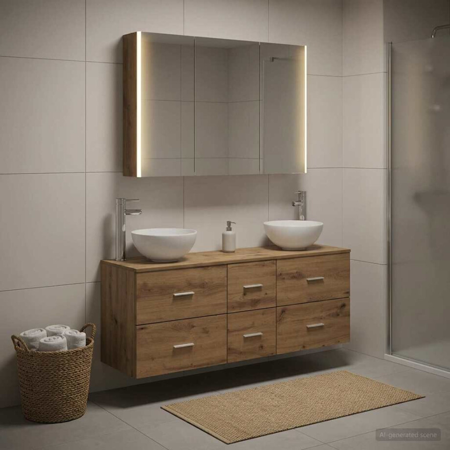 vidaXL Badkamermeubelset 4 st Artisanaal eiken Bewerkt hout en glas afbeelding 1