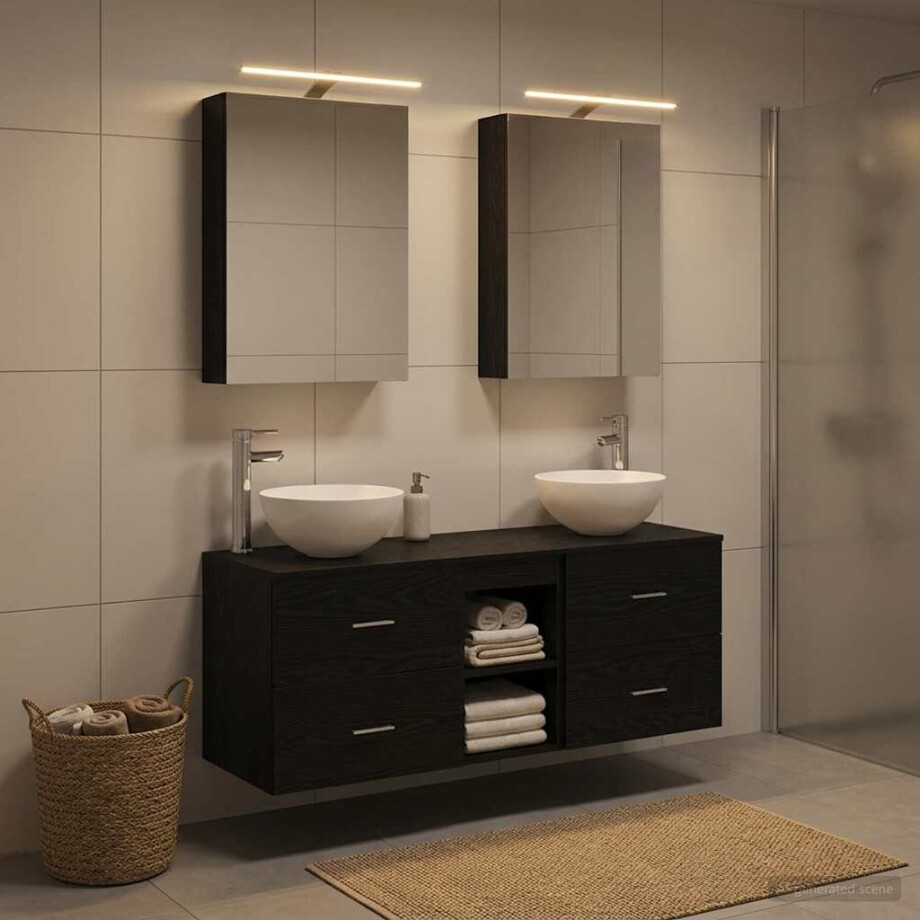vidaXL Badkamermeubelset 5 st Zwart eiken Bewerkt hout en glas afbeelding 1