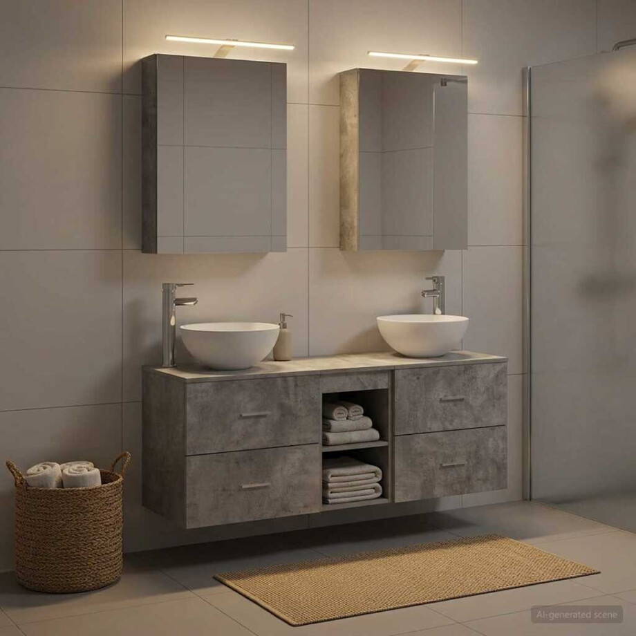 vidaXL Badkamermeubelset 5 st Betongrijs Bewerkt hout en glas afbeelding 1