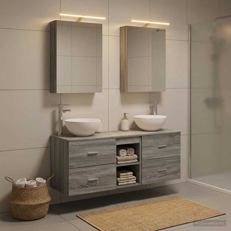 vidaXL Badkamermeubelset 5 st Grijs Sonoma Bewerkt hout en glas vidaXL Badkamermeubelset 5 st Grijs Sonoma Bewerkt hout en glas afbeelding 1