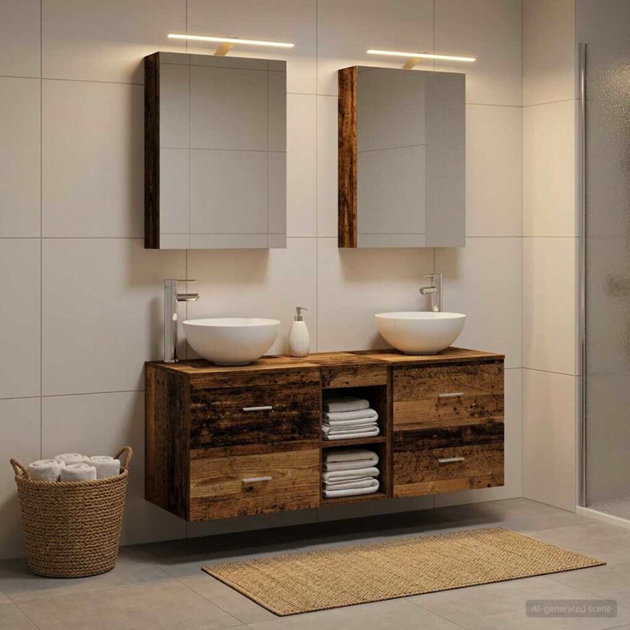 vidaXL Badkamermeubelset 5 st Oud hout Bewerkt hout en glas vidaXL Badkamermeubelset 5 st Oud hout Bewerkt hout en glas afbeelding 1