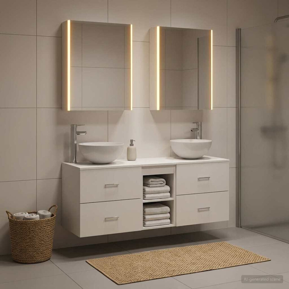 vidaXL Badkamermeubelset 5 st Wit Bewerkt hout en glas afbeelding 1