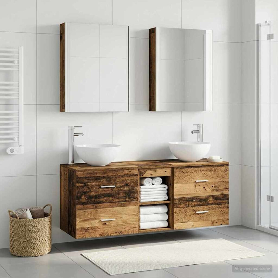 vidaXL Badkamermeubelset 5 st Oud hout Bewerkt hout en glas afbeelding 1