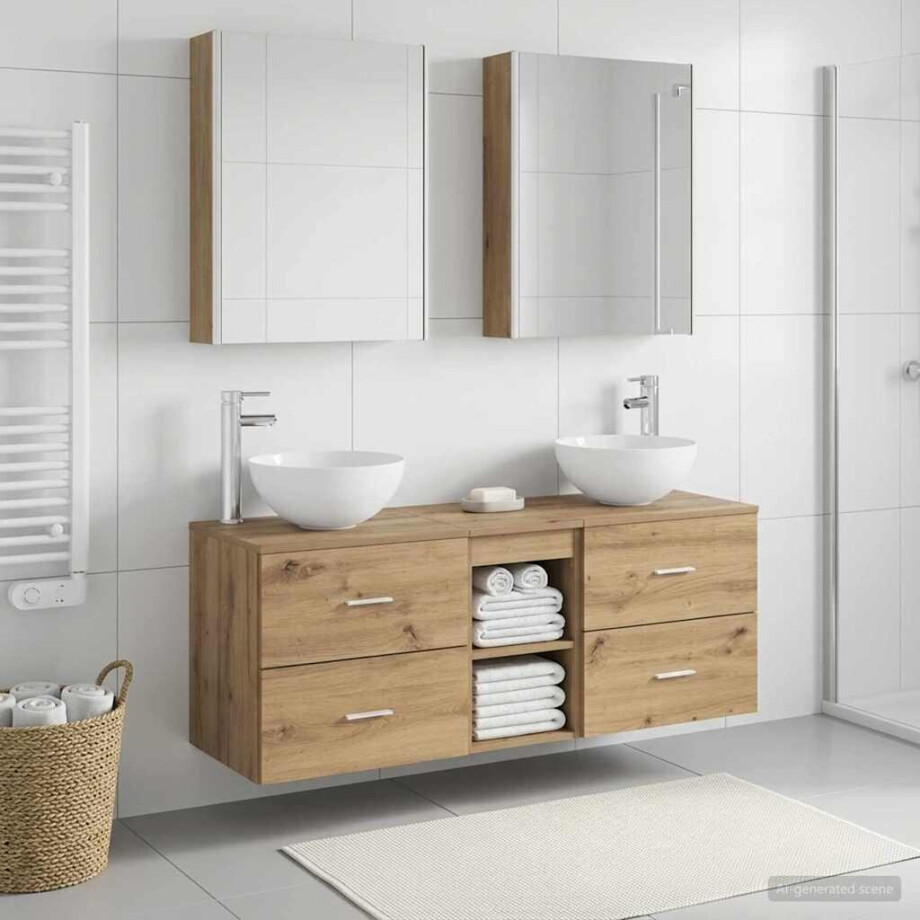 vidaXL Badkamermeubelset 5 st Artisanaal eiken Bewerkt hout en glas afbeelding 1