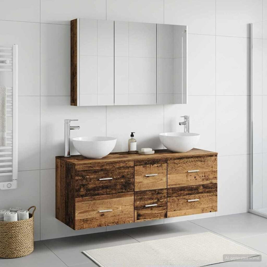 vidaXL Badkamermeubelset 4 st Oud hout Bewerkt hout en glas vidaXL Badkamermeubelset 4 st Oud hout Bewerkt hout en glas afbeelding 1