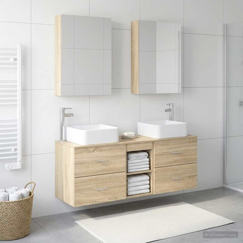 vidaXL Badkamermeubelset 5 st Sonoma Eiken Bewerkt hout en glas vidaXL Badkamermeubelset 5 st Sonoma Eiken Bewerkt hout en glas afbeelding 1