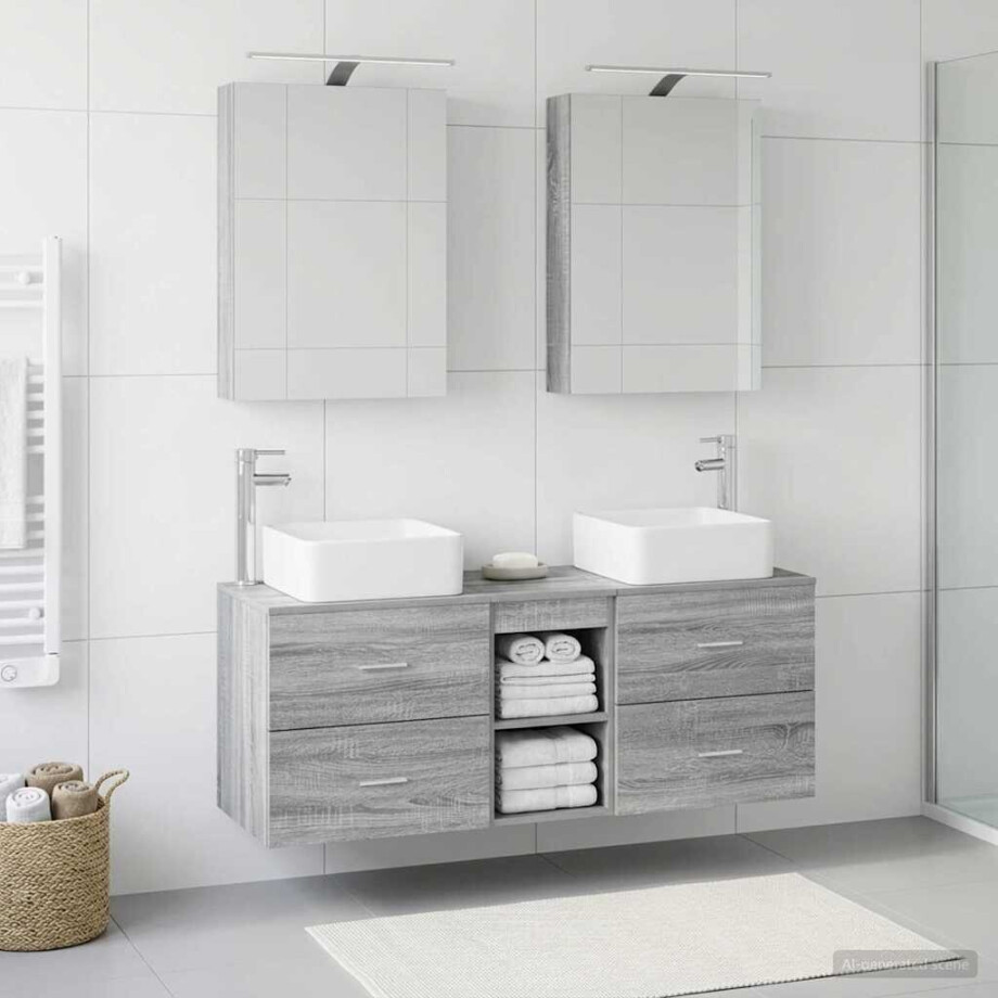 vidaXL Badkamermeubelset 5 st Grijs Sonoma Bewerkt hout en glas vidaXL Badkamermeubelset 5 st Grijs Sonoma Bewerkt hout en glas afbeelding 1