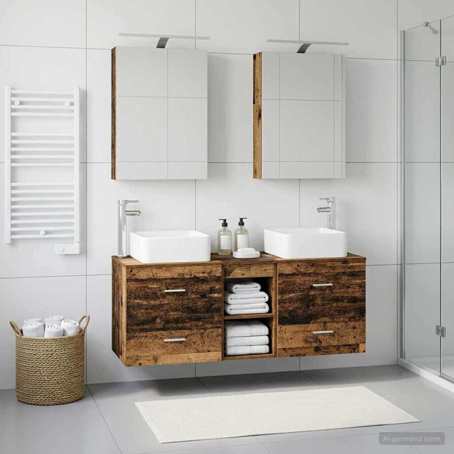 vidaXL Badkamermeubelset 5 st Oud hout Bewerkt hout en glas vidaXL Badkamermeubelset 5 st Oud hout Bewerkt hout en glas afbeelding 1