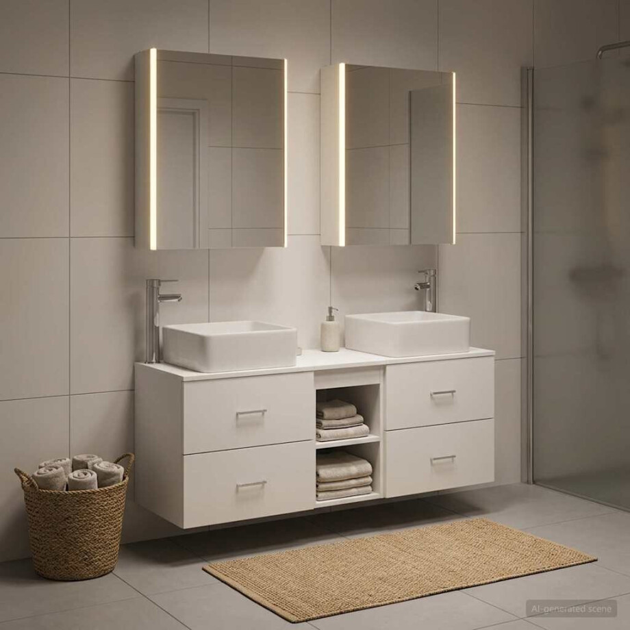 vidaXL Badkamermeubelset 5 st Wit Bewerkt hout en glas afbeelding 1