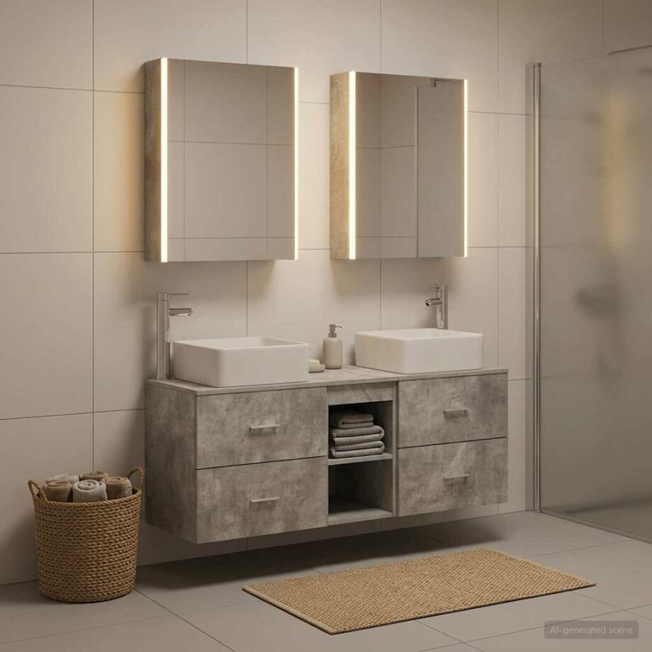 vidaXL Badkamermeubelset 5 st Betongrijs Bewerkt hout en glas afbeelding 1