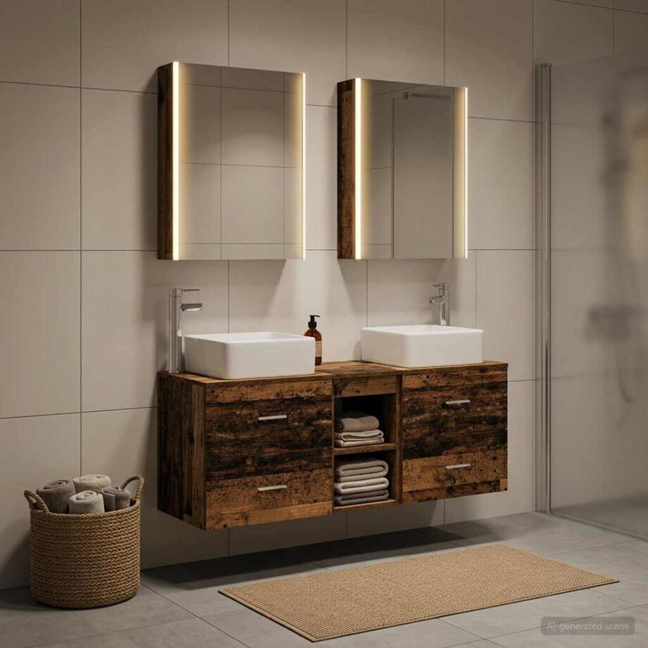 vidaXL Badkamermeubelset 5 st Oud hout Bewerkt hout en glas afbeelding 1