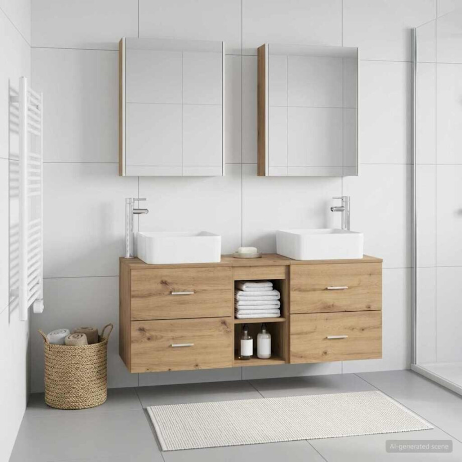 vidaXL Badkamermeubelset 5 st Artisanaal eiken Bewerkt hout en glas vidaXL Badkamermeubelset 5 st Artisanaal eiken Bewerkt hout en glas afbeelding 1