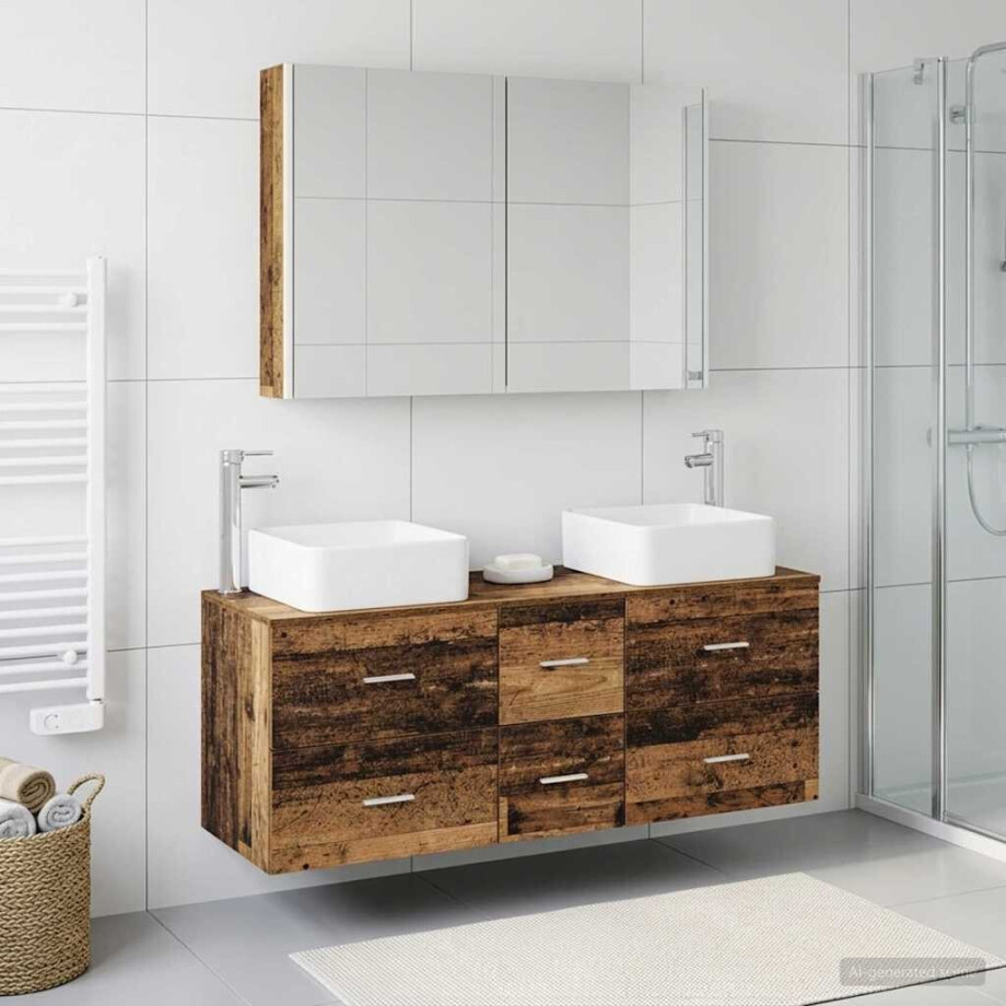 vidaXL Badkamermeubelset 4 st Oud hout Bewerkt hout en glas vidaXL Badkamermeubelset 4 st Oud hout Bewerkt hout en glas afbeelding 1