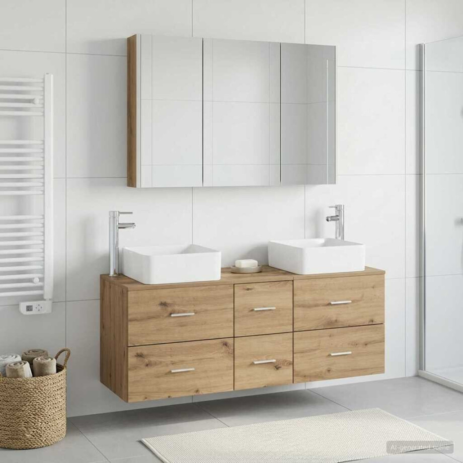 vidaXL Badkamermeubelset 4 st Artisanaal eiken Bewerkt hout en glas afbeelding 1