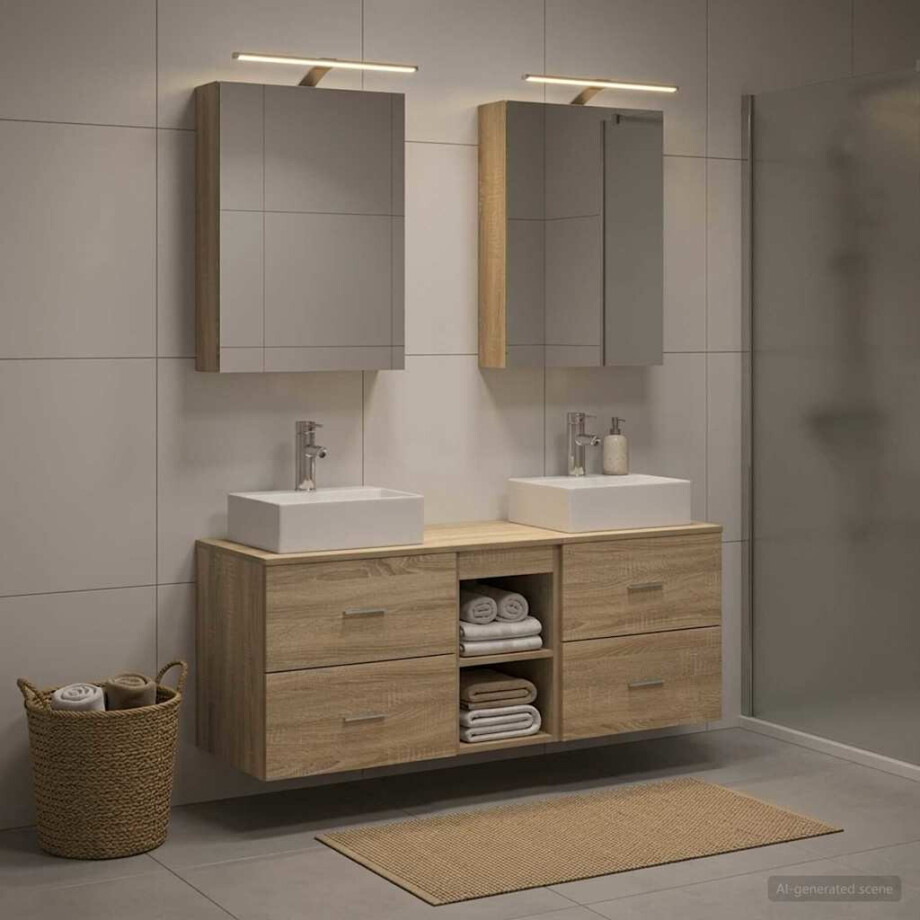 vidaXL Badkamermeubelset 5 st Sonoma Eiken Bewerkt hout en glas vidaXL Badkamermeubelset 5 st Sonoma Eiken Bewerkt hout en glas afbeelding 1