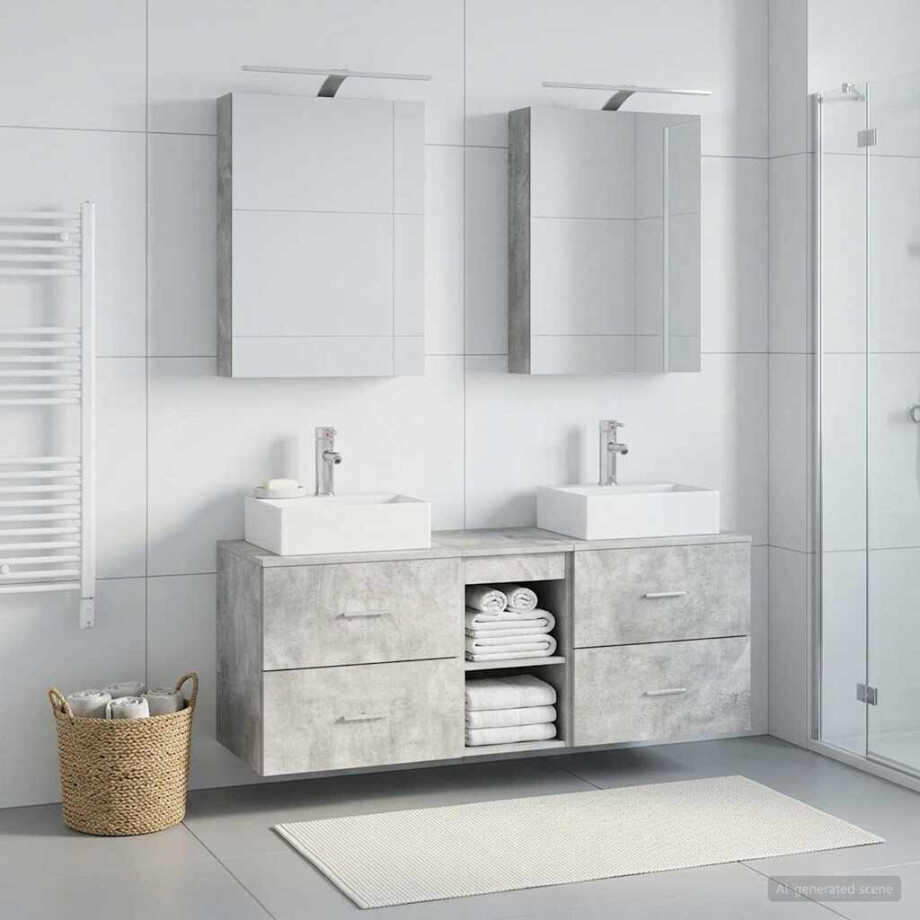 vidaXL Badkamermeubelset 5 st Betongrijs Bewerkt hout en glas afbeelding 1