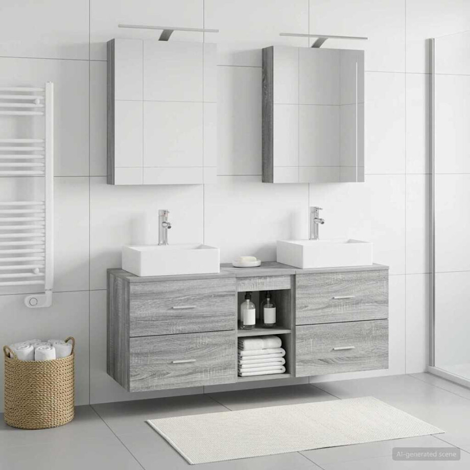 vidaXL Badkamermeubelset 5 st Grijs Sonoma Bewerkt hout en glas vidaXL Badkamermeubelset 5 st Grijs Sonoma Bewerkt hout en glas afbeelding 1