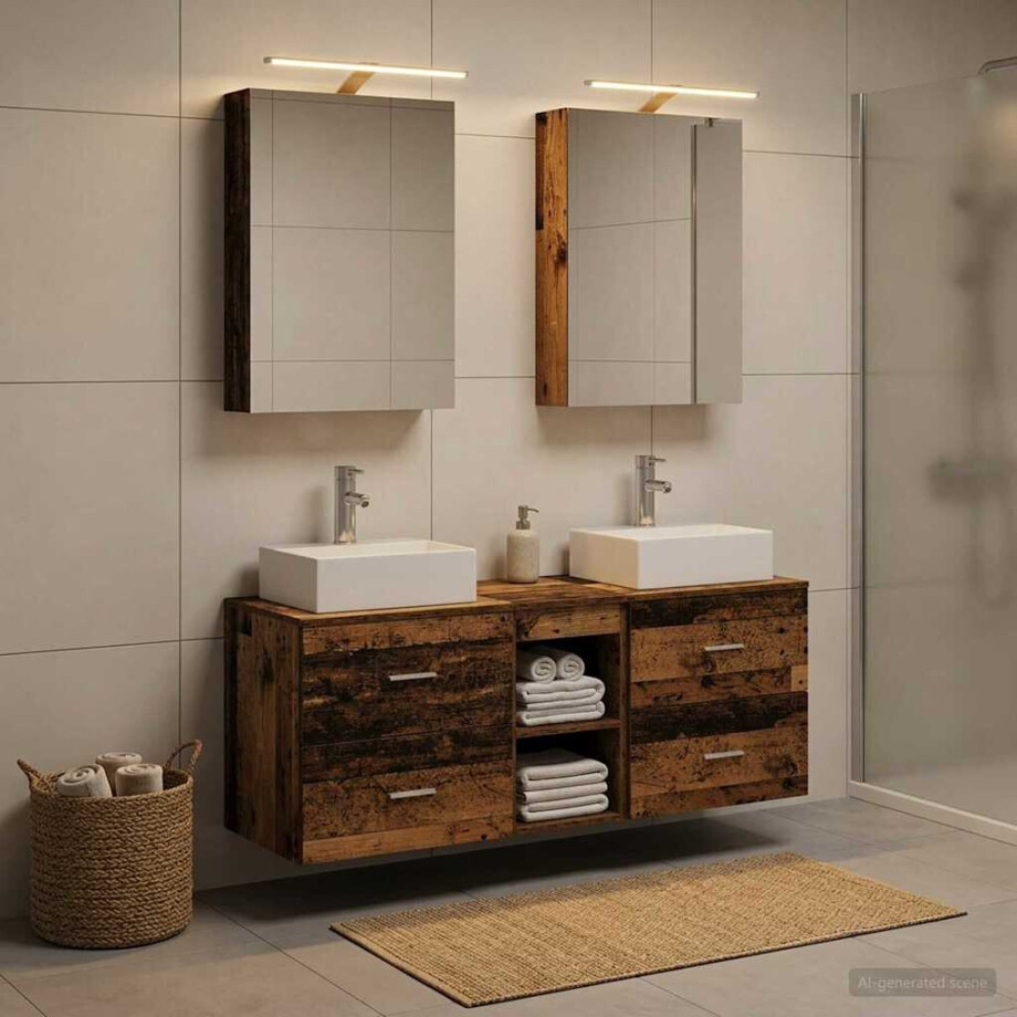 vidaXL Badkamermeubelset 5 st Oud hout Bewerkt hout en glas vidaXL Badkamermeubelset 5 st Oud hout Bewerkt hout en glas afbeelding 1