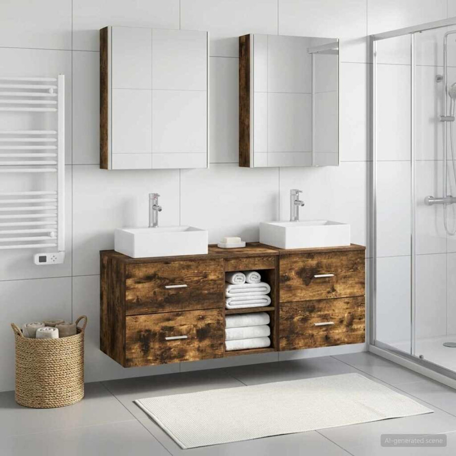 vidaXL Badkamermeubelset 5 st Gerookt eiken Bewerkt hout en glas vidaXL Badkamermeubelset 5 st Gerookt eiken Bewerkt hout en glas afbeelding 1