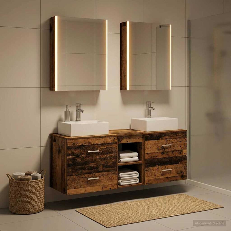 vidaXL Badkamermeubelset 5 st Oud hout Bewerkt hout en glas afbeelding 1