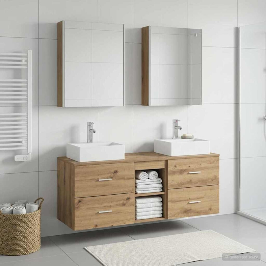 vidaXL Badkamermeubelset 5 st Artisanaal eiken Bewerkt hout en glas afbeelding 1