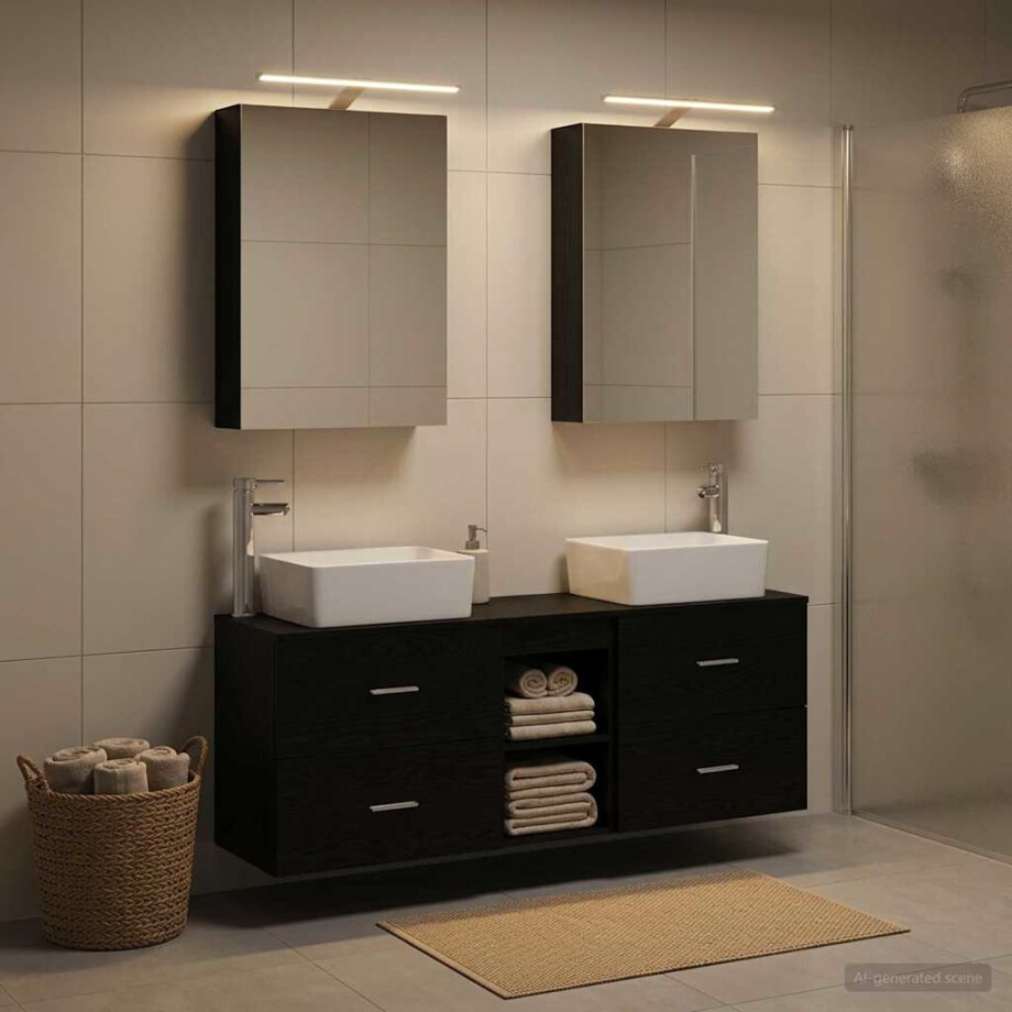 vidaXL Badkamermeubelset 5 st Zwart eiken Bewerkt hout en glas vidaXL Badkamermeubelset 5 st Zwart eiken Bewerkt hout en glas afbeelding 1