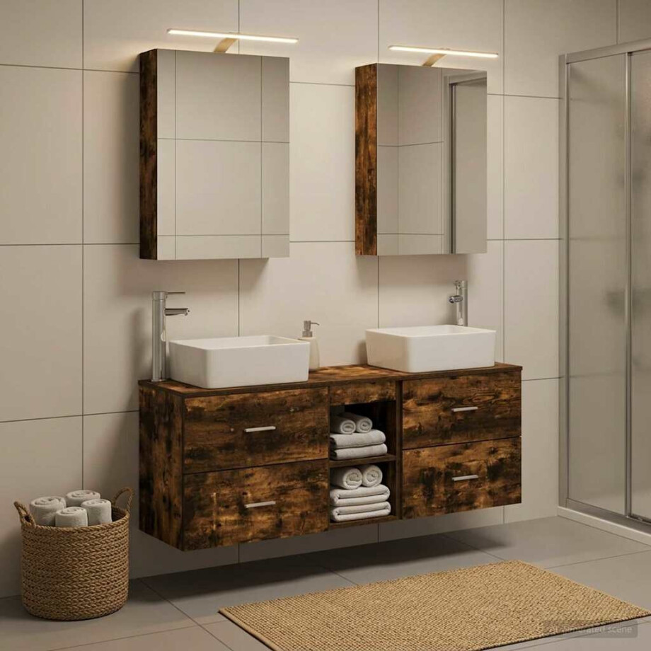 vidaXL Badkamermeubelset 5 st Gerookt eiken Bewerkt hout en glas vidaXL Badkamermeubelset 5 st Gerookt eiken Bewerkt hout en glas afbeelding 1
