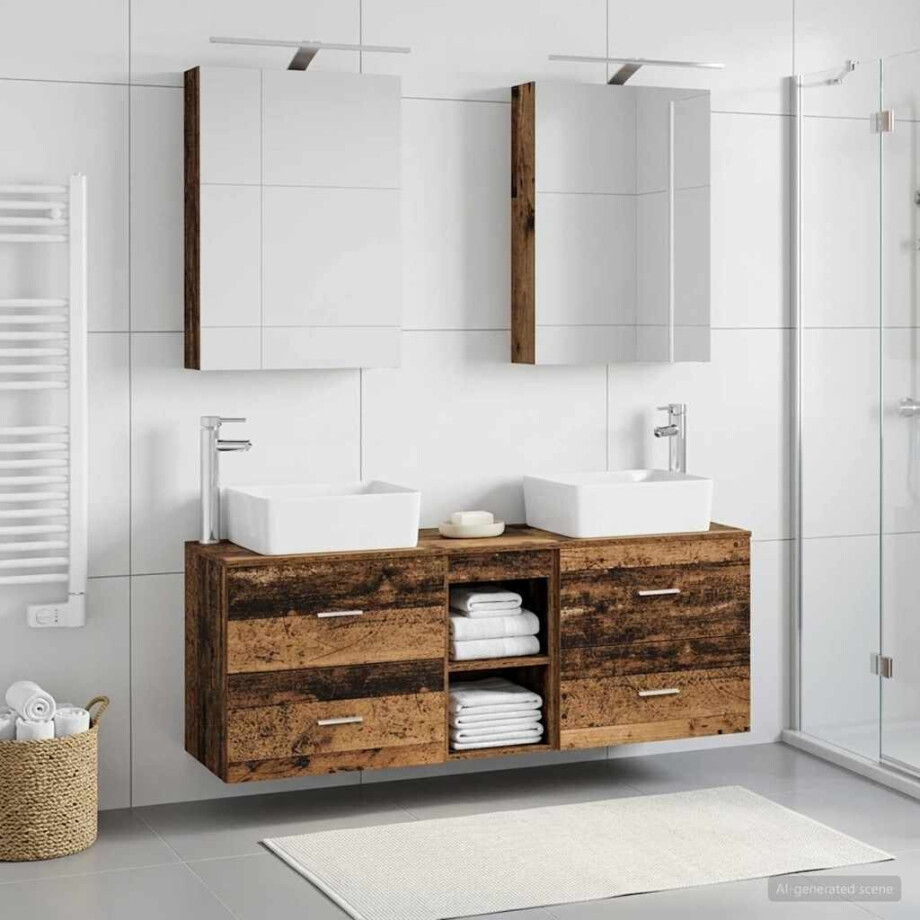 vidaXL Badkamermeubelset 5 st Oud hout Bewerkt hout en glas vidaXL Badkamermeubelset 5 st Oud hout Bewerkt hout en glas afbeelding 1