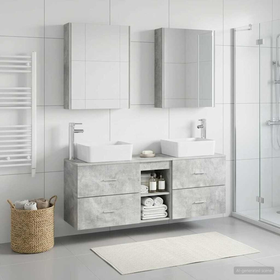 vidaXL Badkamermeubelset 5 st Betongrijs Bewerkt hout en glas vidaXL Badkamermeubelset 5 st Betongrijs Bewerkt hout en glas afbeelding 1