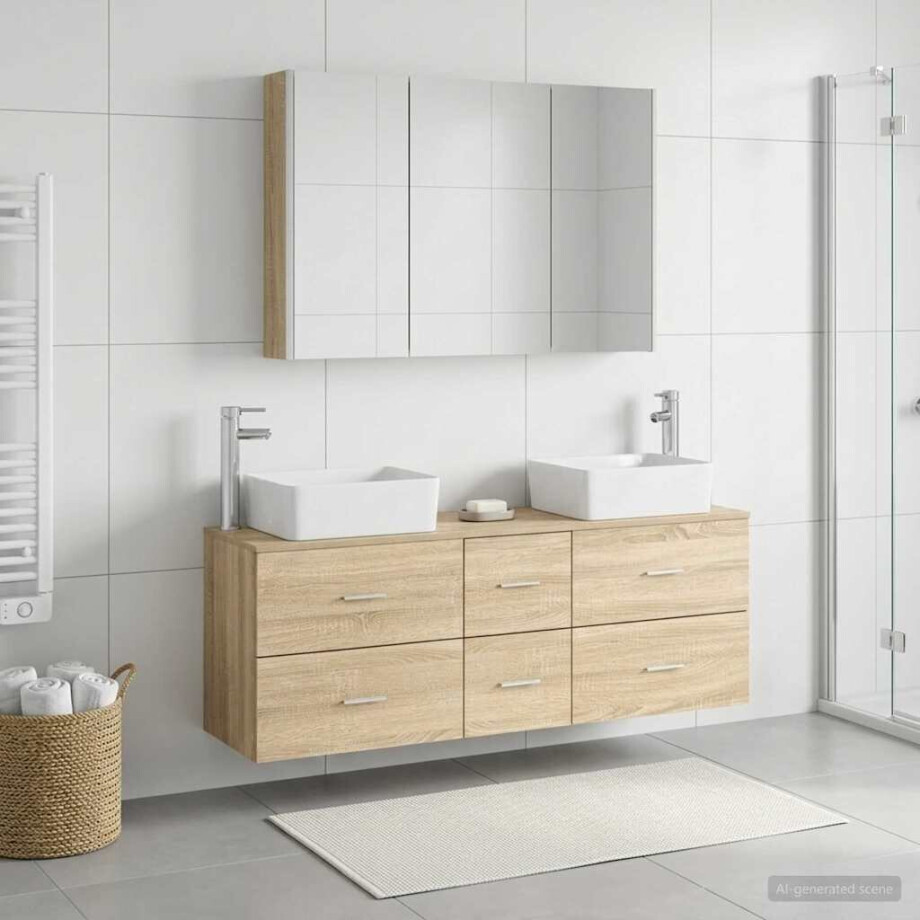 vidaXL Badkamermeubelset 4 st Sonoma Eiken Bewerkt hout en glas afbeelding 1