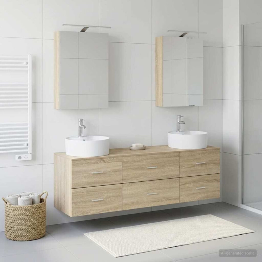 vidaXL Badkamermeubelset 5 st Sonoma Eiken Bewerkt hout en glas vidaXL Badkamermeubelset 5 st Sonoma Eiken Bewerkt hout en glas afbeelding 1
